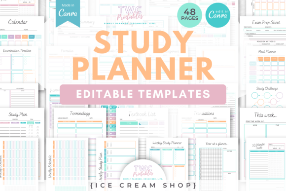 Download Study Planner Canva Templates | ICE CREA - Templates Collection