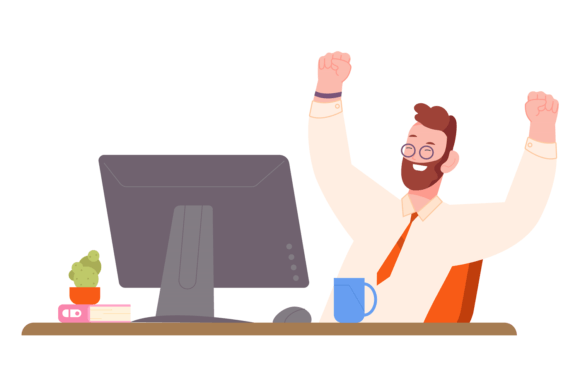 Download Happy Office Worker at Workplace. Succes - Work Collection
