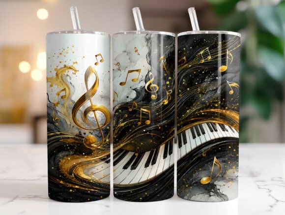 Download Golden Treble Clef Piano Music Tumbler - Golden Collection